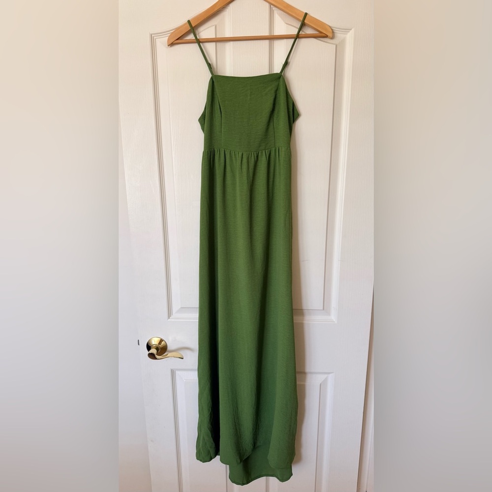 Monteau Olive Green Maxi Dress with Spaghetti Straps